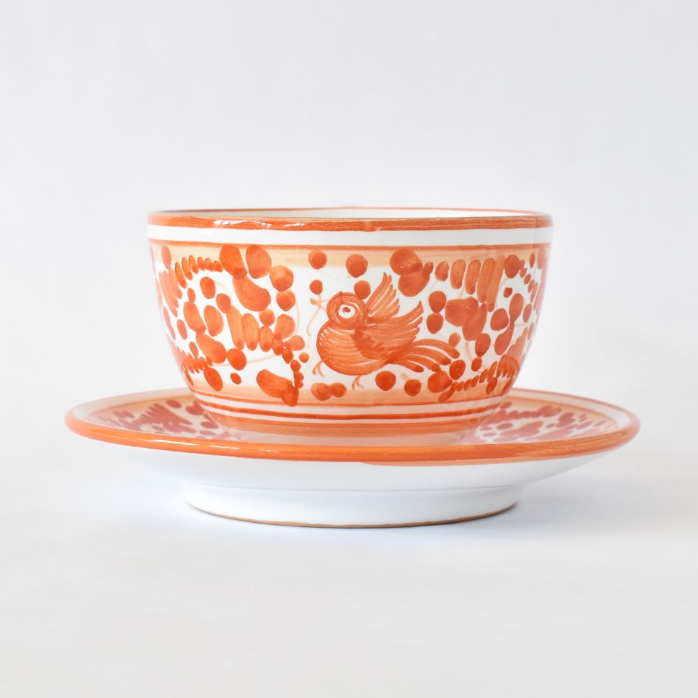 Arabesco Tazza cappuccino con piattino Orange
