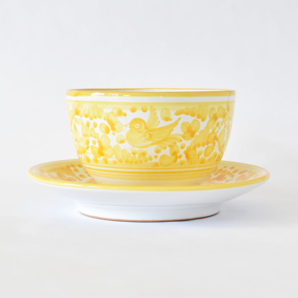 Tazza da cappuccino e piattino Arabesco Yellow