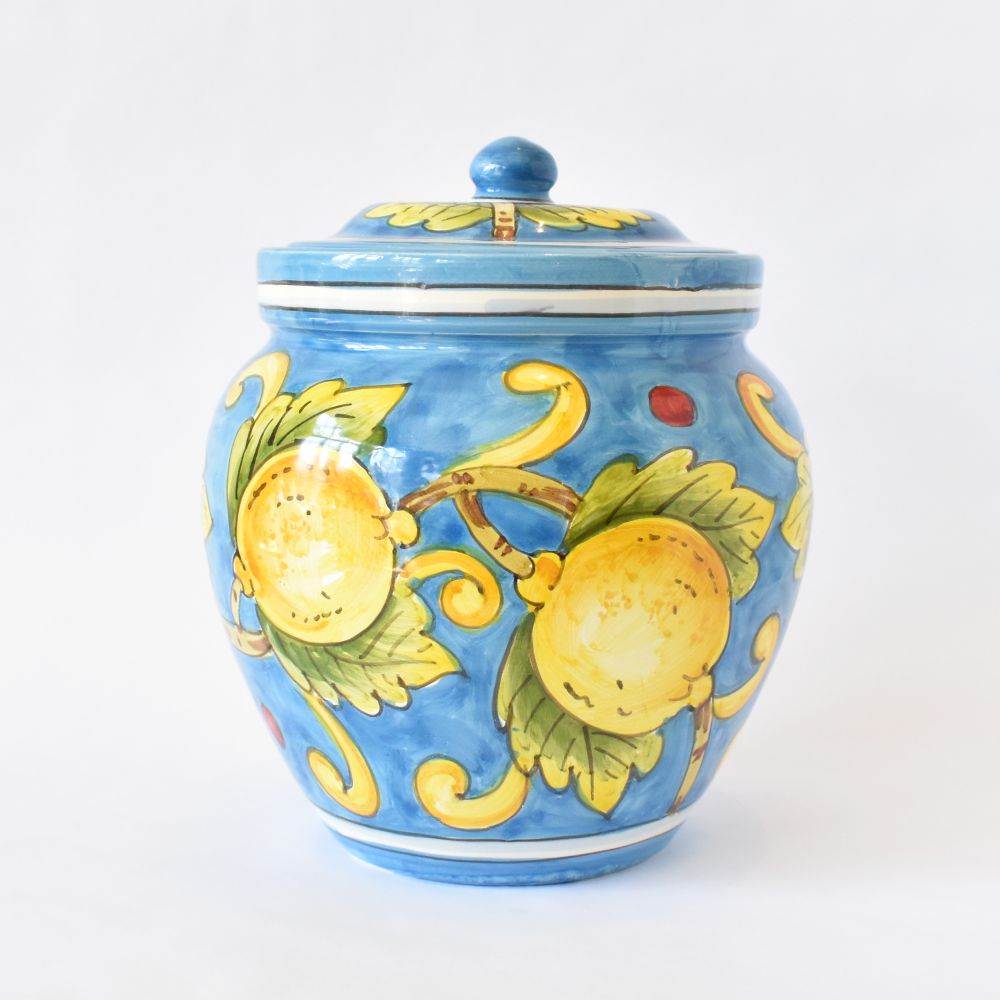 Barattolo biscotti Limoni fondo Celeste 22cm