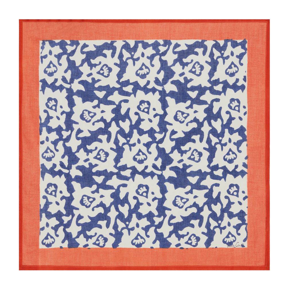 Tovaglioli in cotone stampato a blocchi Lisa Corti Arabesque Blue Natural - set da 2