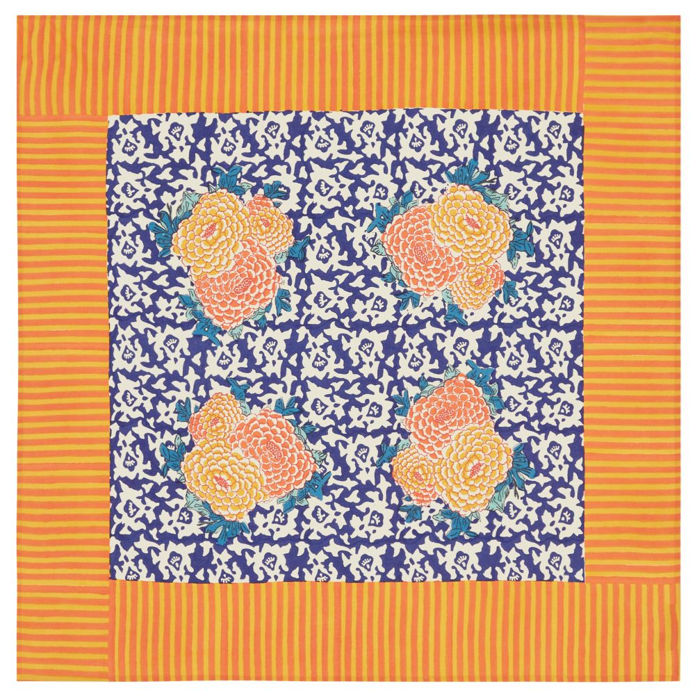 Tovaglia quadrata piccola Lisa Corti Arabesque Corolla Blue Natural 110x110cm