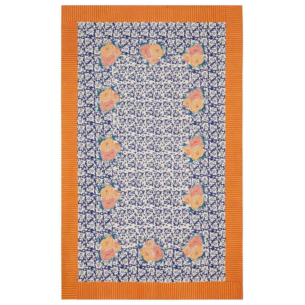 Lisa Corti Arabesque Corolla Blue Tovaglia in cotone naturale 180x270cm