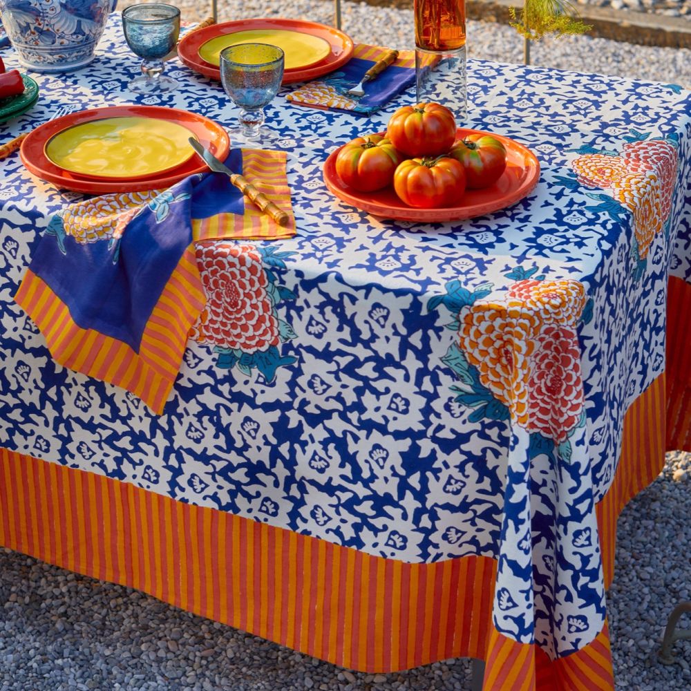 Tovaglia rettangolare Lisa Corti Arabesque Corolla Blue Natural 140x240cm