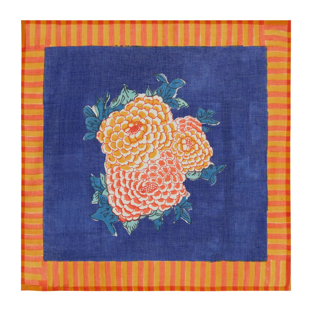 Tovaglioli in cotone stampato a blocchi Lisa Corti Corolla Flower Blue - set da 2