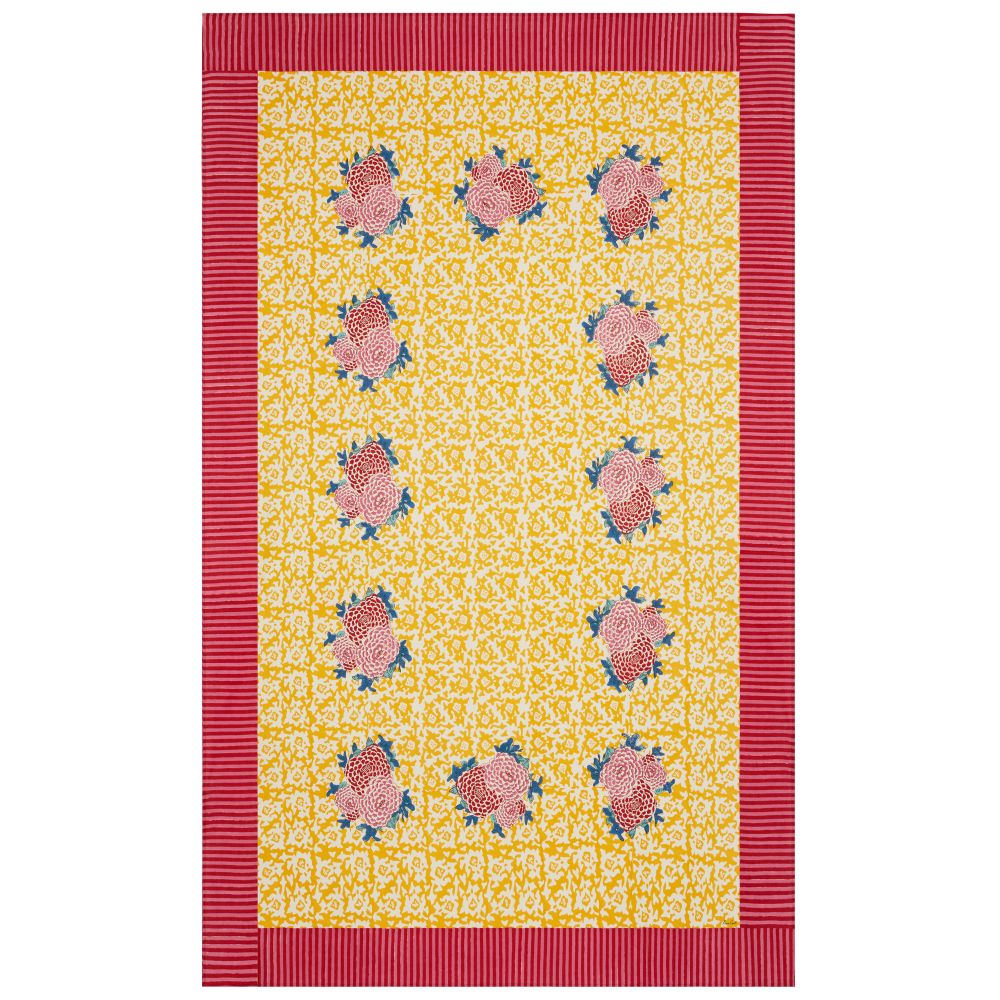 Lisa Corti X La Minervetta Arabesque Corolla Gold Tovaglia in cotone naturale 180x270cm