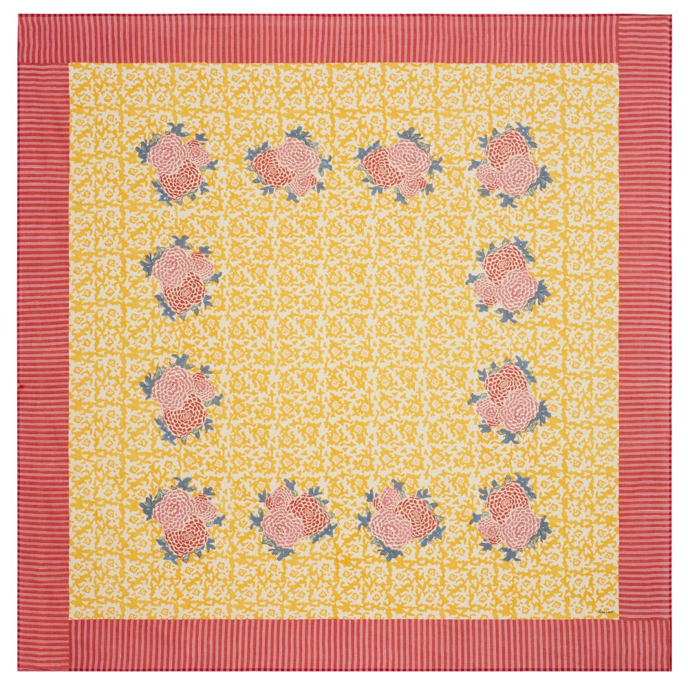 Lisa Corti X La Minervetta Arabesque Corolla Gold Tovaglia in cotone naturale 220x220cm quadrata