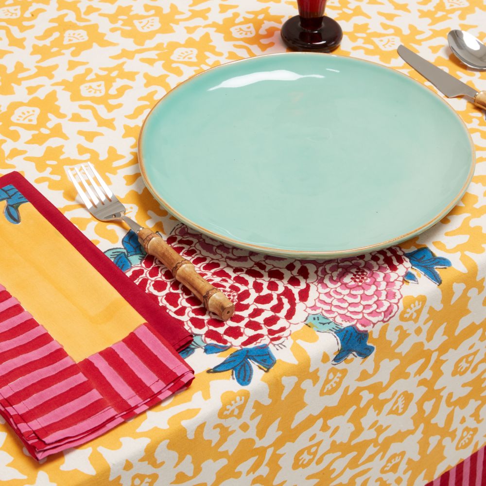 Lisa Corti X La Minervetta Arabesque Corolla Gold Natural tovaglia da pranzo 180x350cm in cotone