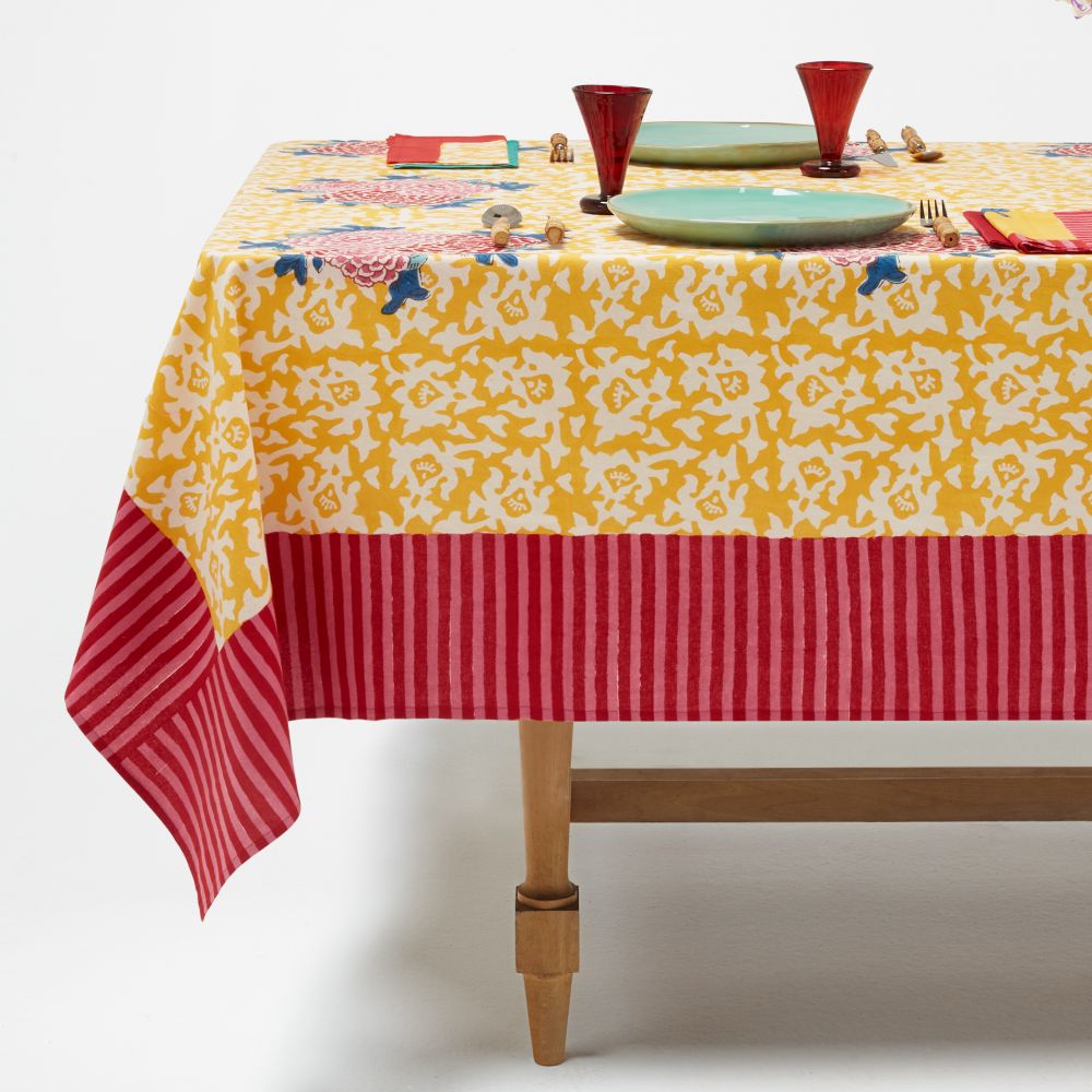 Lisa Corti X La Minervetta Arabesque Corolla Gold Natural tovaglia da pranzo 180x350cm in cotone