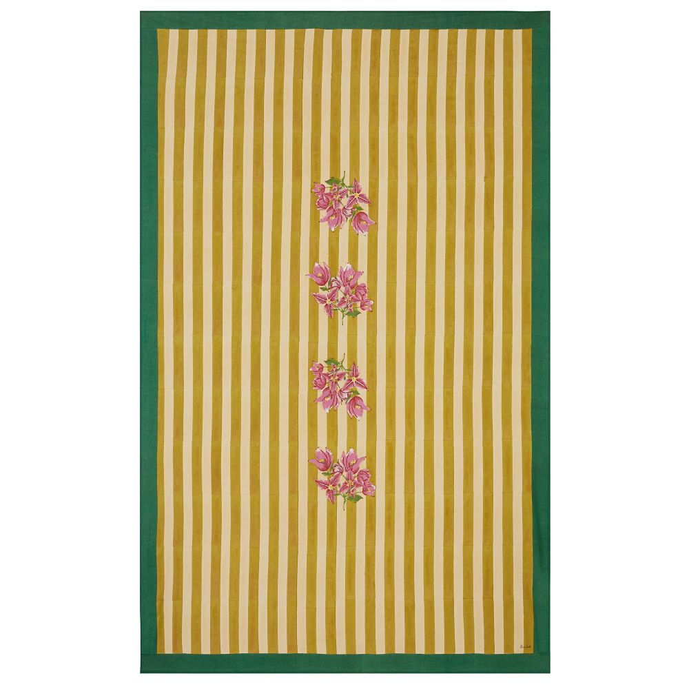 Tovaglia in cotone Issimo X Lisa Corti Bougainvillea Stripes Off White Mustard 180x270cm