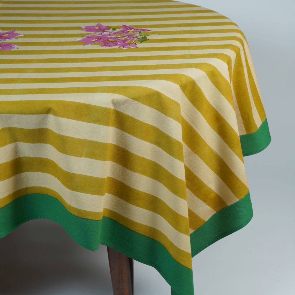 Tovaglia in cotone Issimo X Lisa Corti Bougainvillea Stripes Off White Mustard 180x270cm