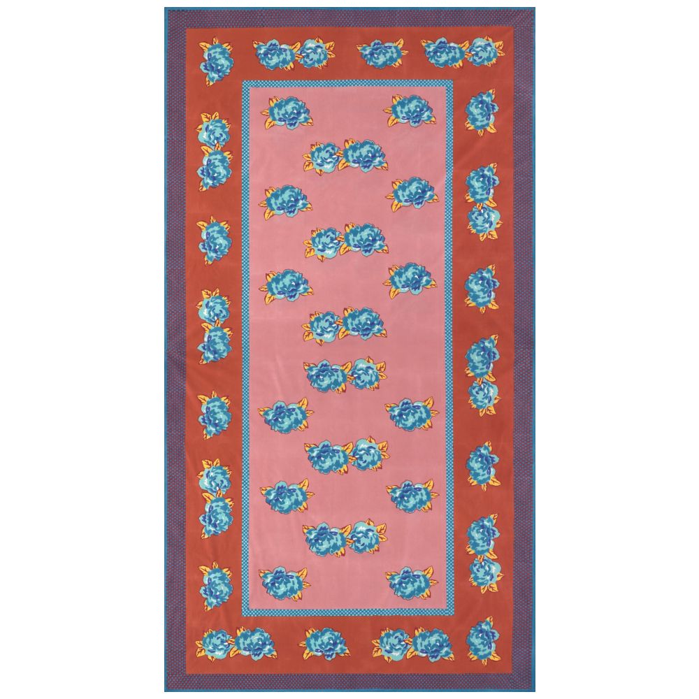 Lisa Corti Double Peonia Rust Old Pink tovaglia da pranzo 180x350cm in cotone