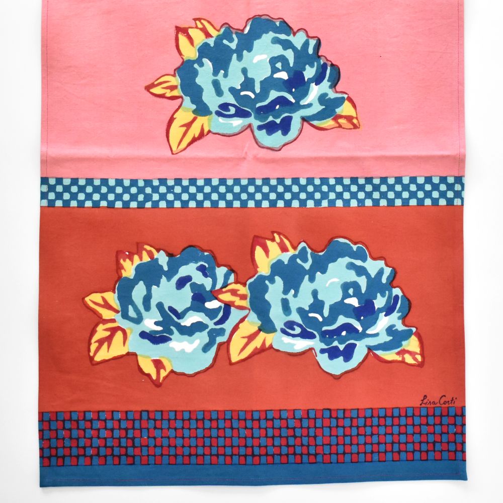 Lisa Corti Double Peonia Rust Old Pink runner da tavolo 50x150cm doppio tappeto