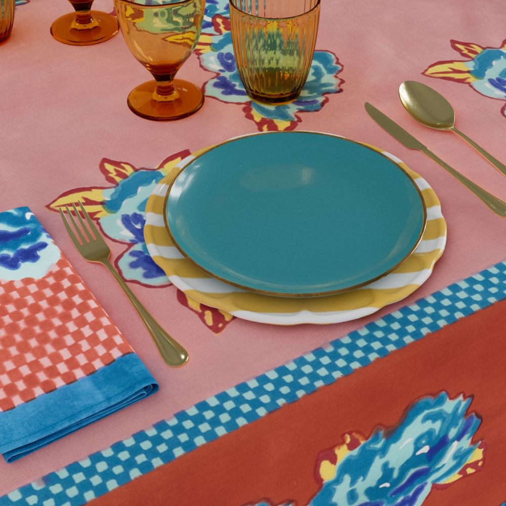 Lisa Corti Double Peonia Rust Old Pink tovaglia da pranzo 180x350cm in cotone