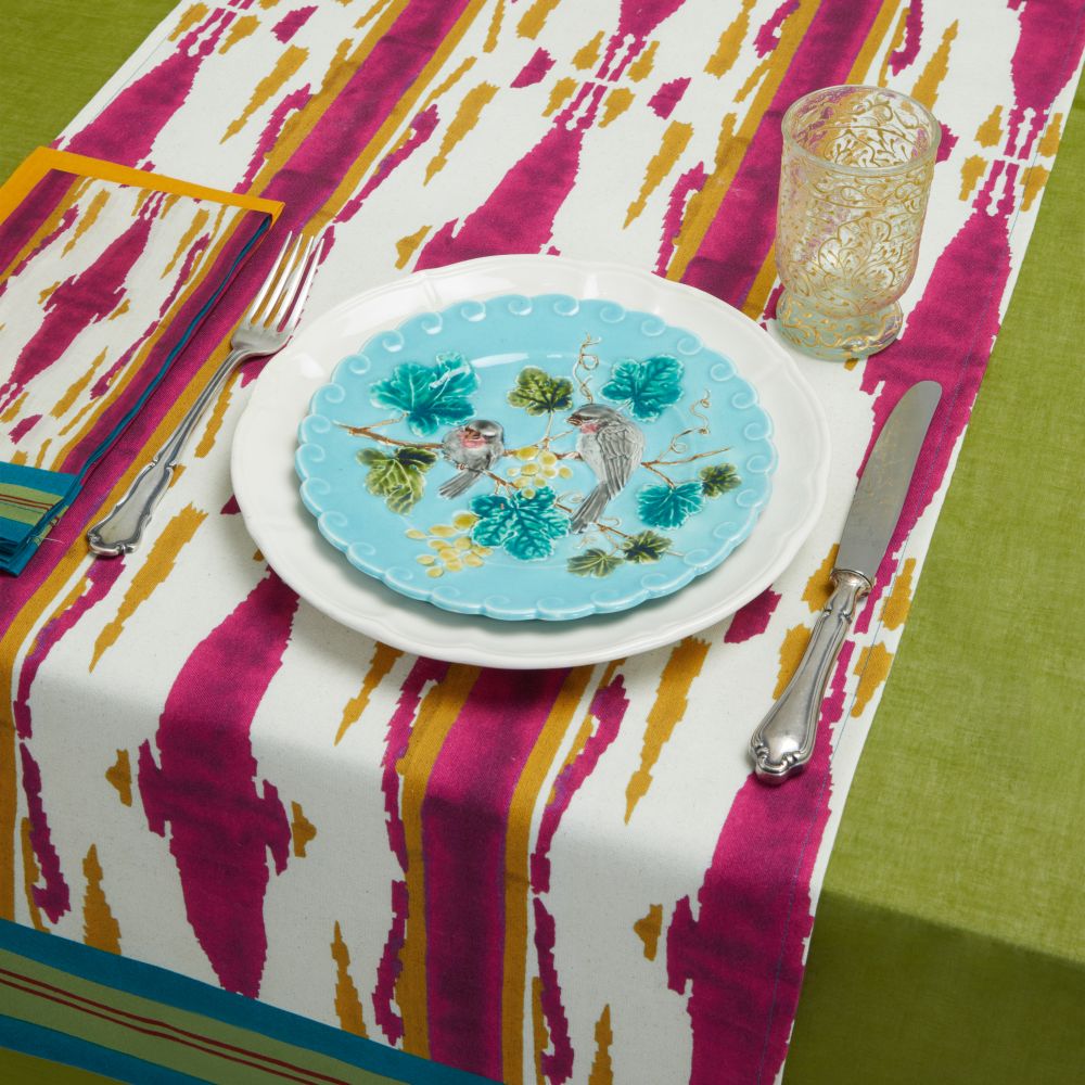 Lisa Corti Flame Aubergine Gold runner da tavolo 50x150cm doppio tappeto