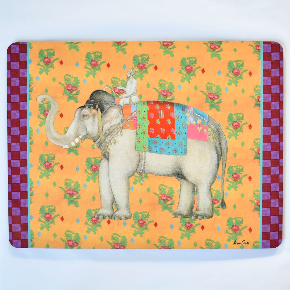 Tovaglietta Lisa Corti Elephant Saffron Gold con retro in sughero - 30x40cm