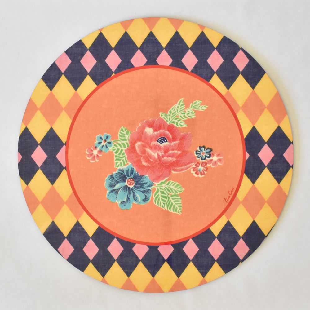 Lisa Corti Losanga Tovaglietta arancione rotonda con retro in sughero - 34 cm