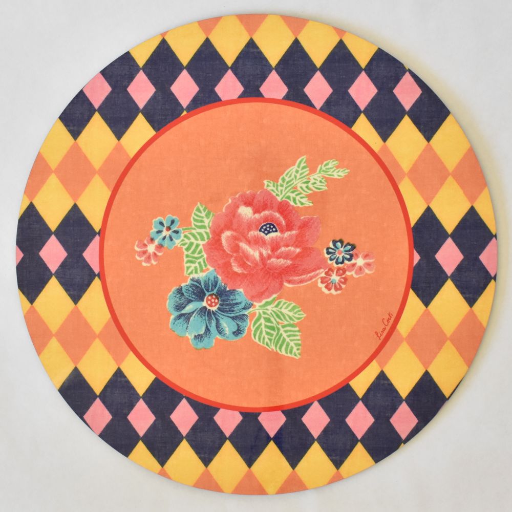 Tovaglietta Lisa Corti Losanga Orange con retro in sughero - rotonda da 39 cm