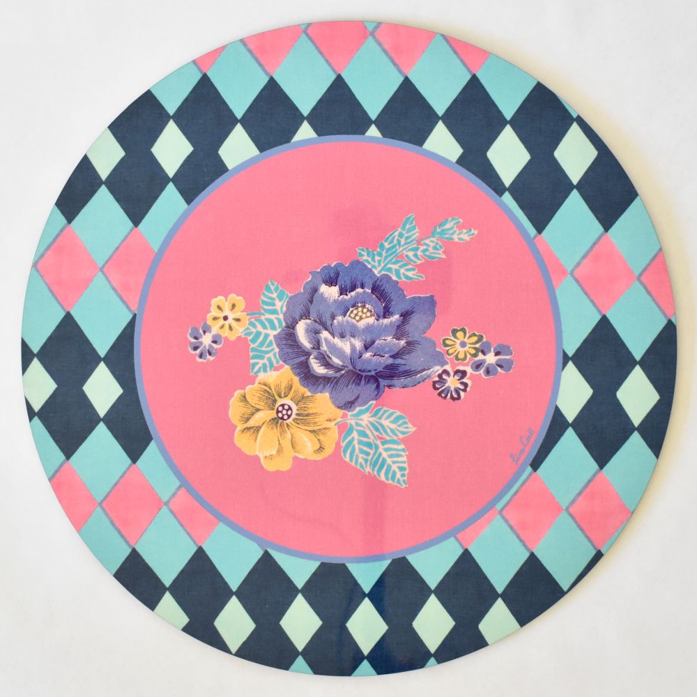 Tovaglietta Lisa Corti Losanga rosa con retro in sughero - rotonda da 39 cm