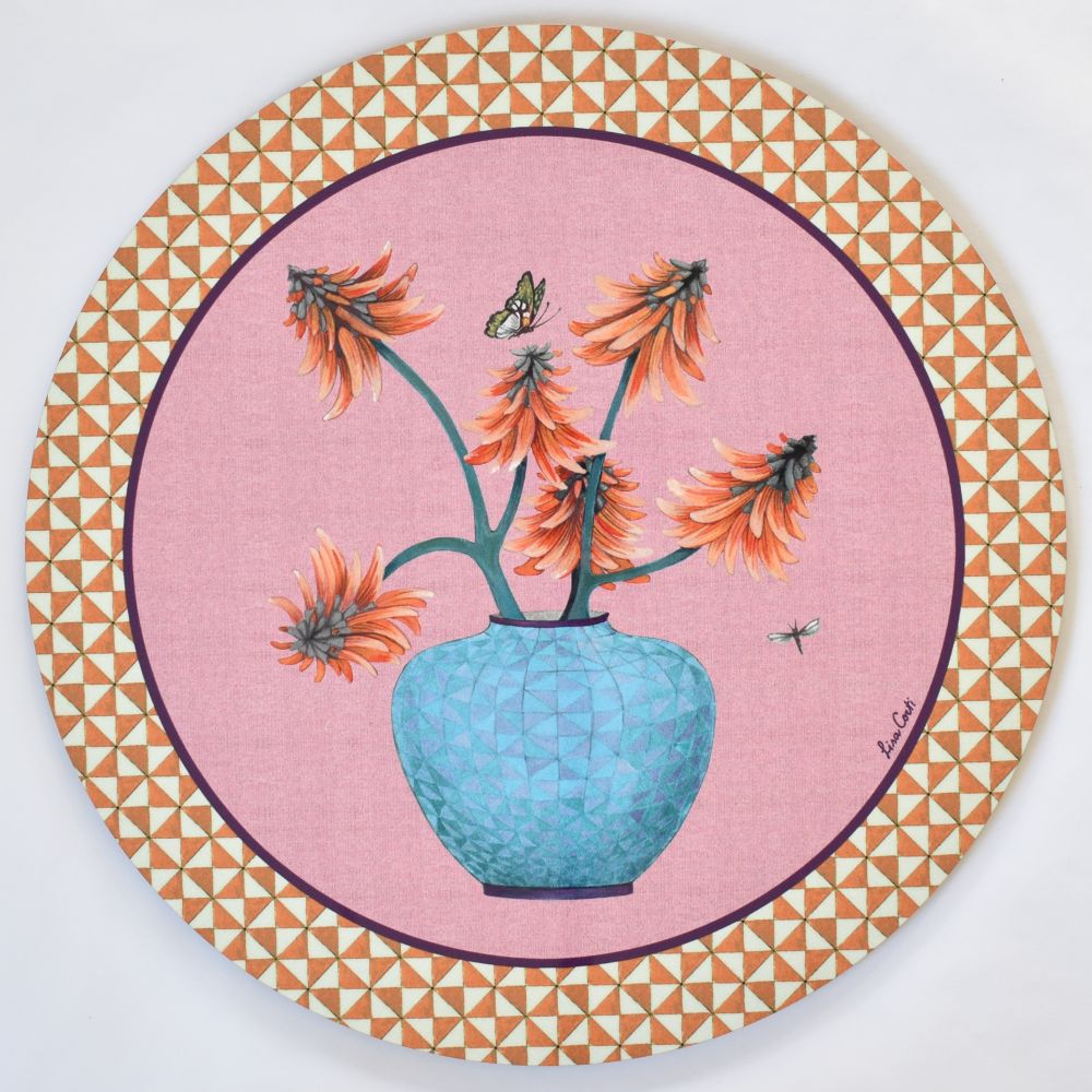 Tovaglietta con retro in sughero rosa antico di Lisa Corti Pottery - rotonda da 39 cm