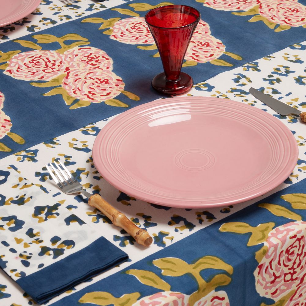 Lisa Corti Copritavolo da pranzo Leopard Stripes Blu scuro 180x350cm in tessuto di cotone