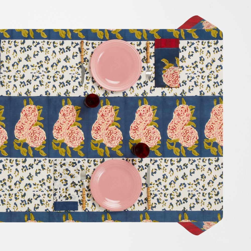 Lisa Corti Copritavolo da pranzo Leopard Stripes Blu scuro 180x350cm in tessuto di cotone