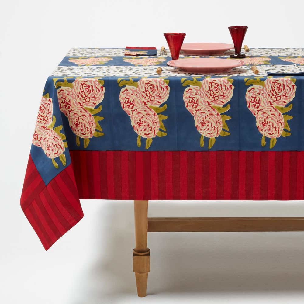 Lisa Corti Copritavolo da pranzo Leopard Stripes Blu scuro 180x350cm in tessuto di cotone