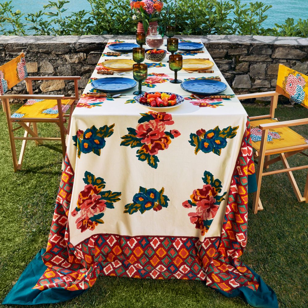 Lisa Corti Lisa Bouquet Tovaglia in cotone color crema 180x270cm