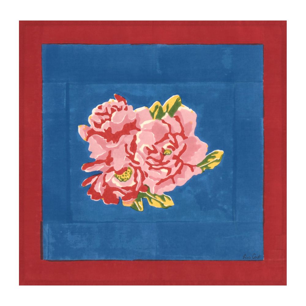 Lisa Corti Nina's Rose Blue tovaglioli di cotone stampati a blocchi - set da 2