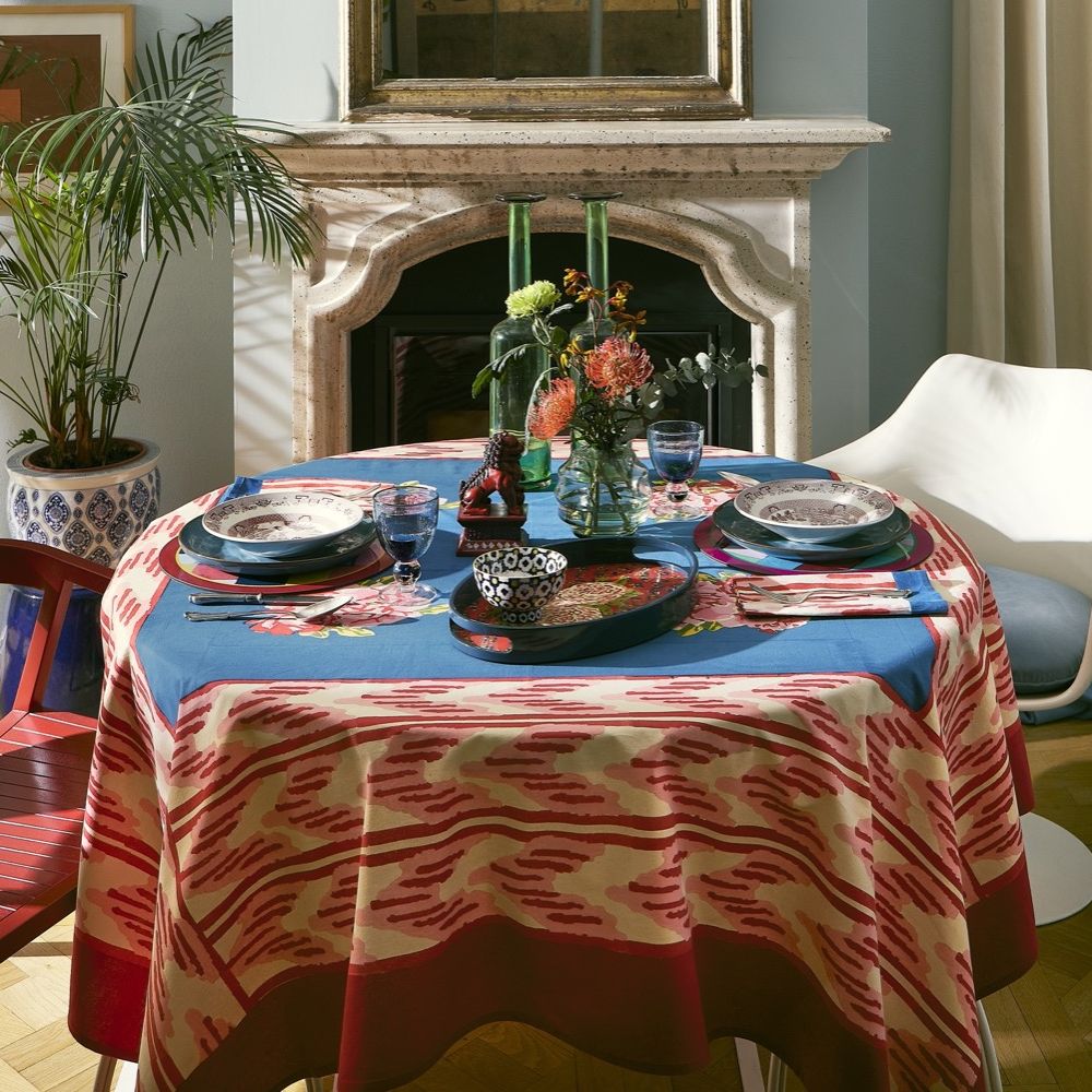 Lisa Corti Nina's Rose Blue tovaglia in cotone 180x270cm