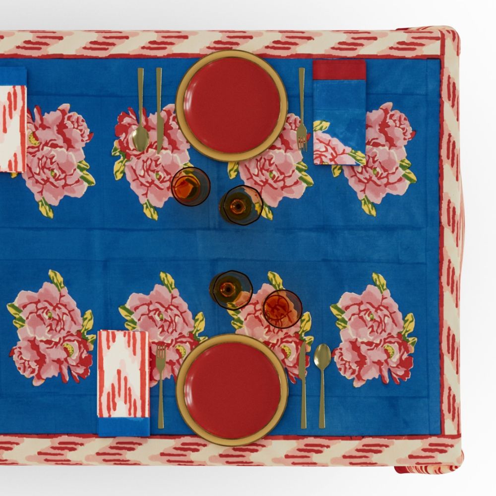 Lisa Corti Nina's Rose Blue tovaglia in cotone 180x270cm