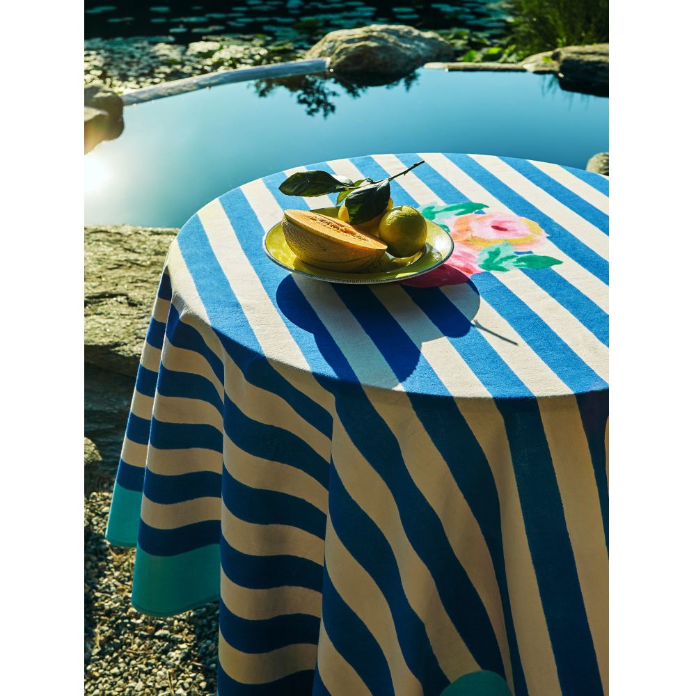 Lisa Corti Nizam Stripes Blue Tovaglia in cotone naturale 180x270cm