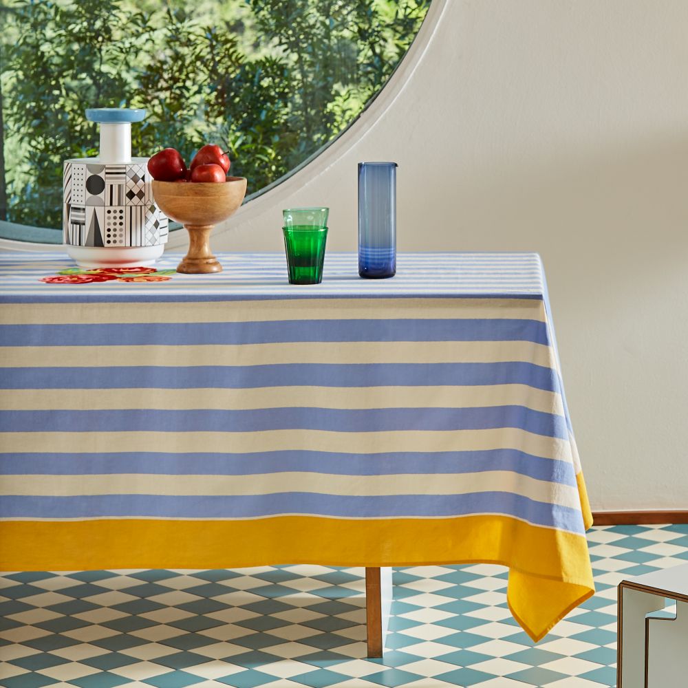 Lisa Corti X La Veste Nizam Stripes Light Blue Natural tovaglia quadrata 180x180cm