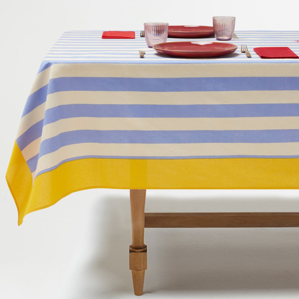 Lisa Corti X La Veste Nizam Stripes Light Blue Natural tovaglia quadrata 180x180cm