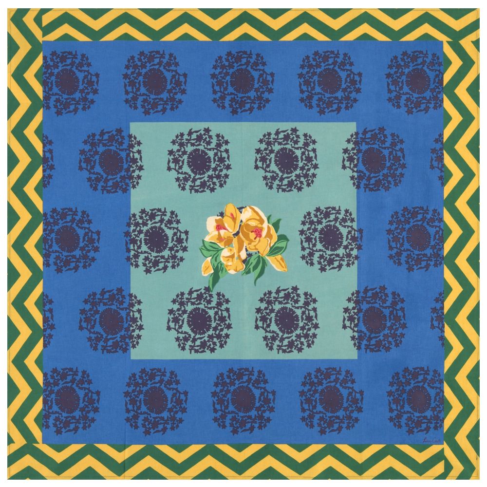 Tovaglia quadrata piccola in tessuto Lisa Corti Planet Blue Celadon 110x110cm