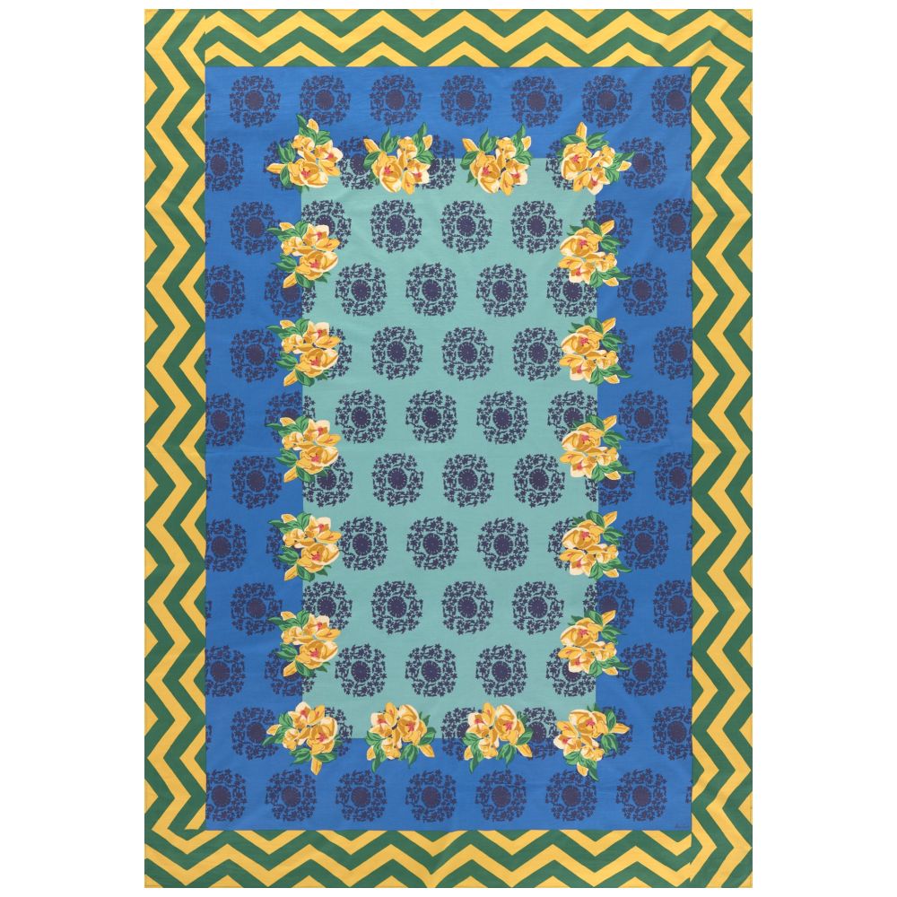 Tovaglia in cotone Lisa Corti Planet Blue Celadon 180x270cm