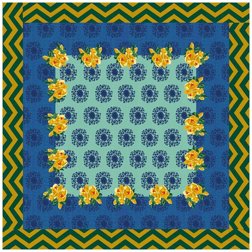 Tovaglia in cotone Lisa Corti Planet Blue Celadon 220x220cm quadrata
