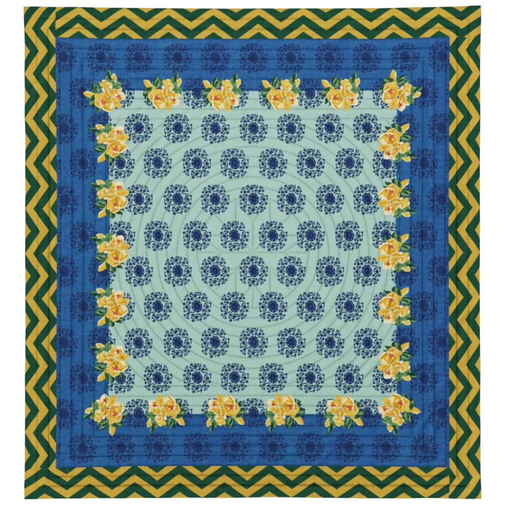 Copriletto matrimoniale Lisa Corti Planet Blue Celadon, 250x270 cm