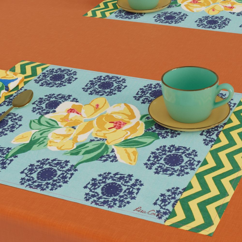 Tovagliette in tela di cotone Lisa Corti Planet Blue Celadon 35x48cm - set da 4