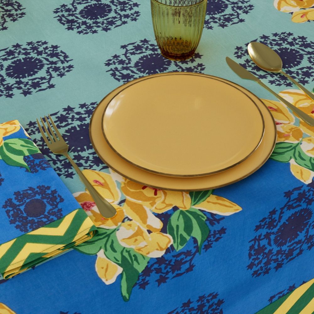 Tovaglia rettangolare Lisa Corti Planet Blue Celadon 140x240cm