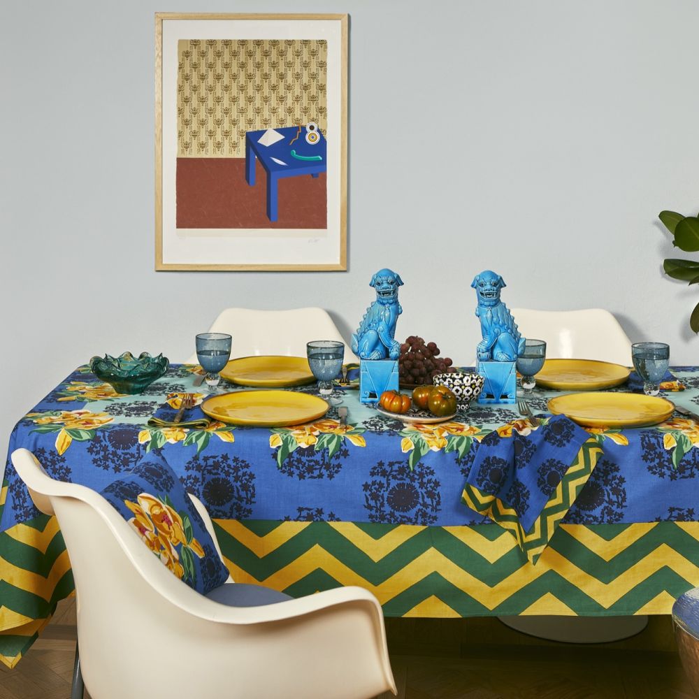 Tovaglia rettangolare Lisa Corti Planet Blue Celadon 140x240cm