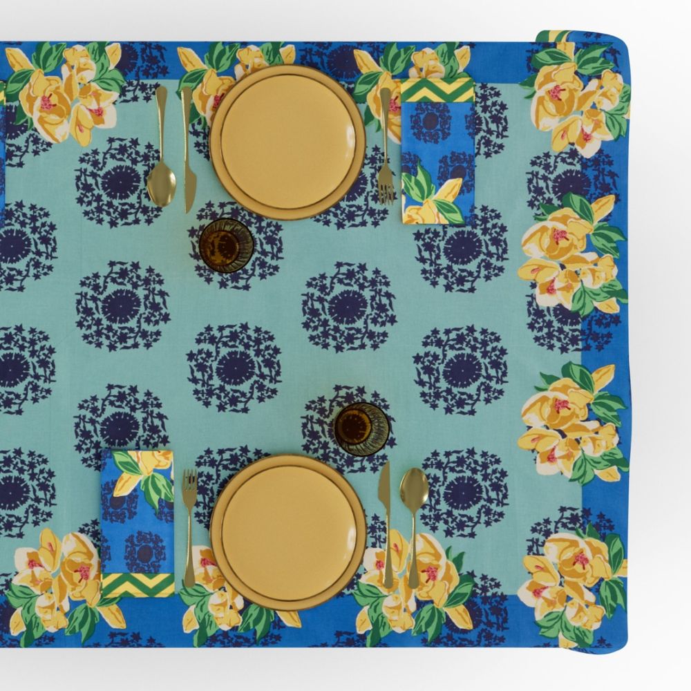 Lisa Corti Planet Blue Celadon tovaglia quadrata 180x180cm