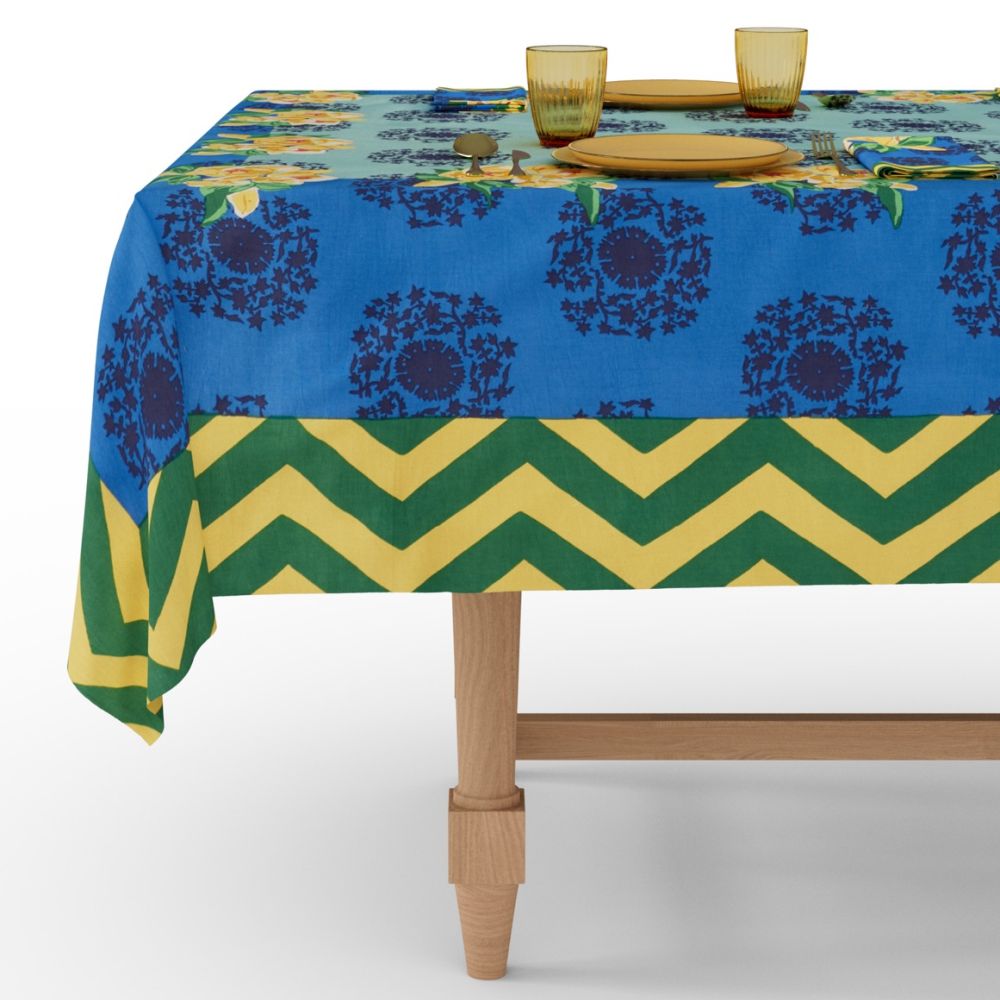 Tovaglia in cotone Lisa Corti Planet Blue Celadon 180x270cm