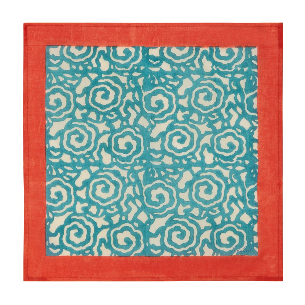 Tovaglioli in cotone stampati a blocchi Lisa Corti Spiral Peacock - set da 2