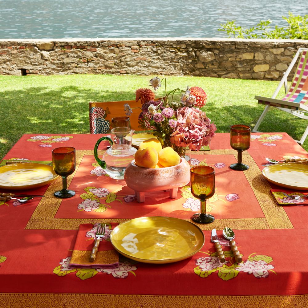Tovaglia Lisa Corti Tea Flower Red Orange in cotone quadrato 220x220cm