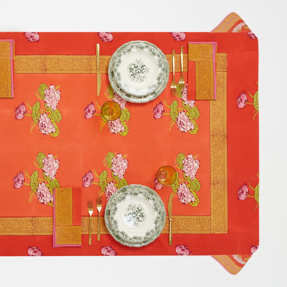 Tovaglia Lisa Corti Tea Flower Red Orange in cotone quadrato 220x220cm