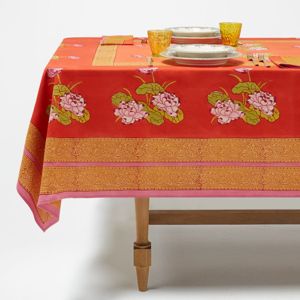 Tovaglia Lisa Corti Tea Flower Red Orange in cotone quadrato 220x220cm