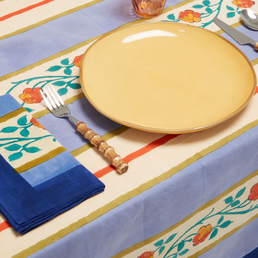 Lisa Corti Varanasi Stripes Pervinch tovaglia da pranzo in cotone 180x350cm
