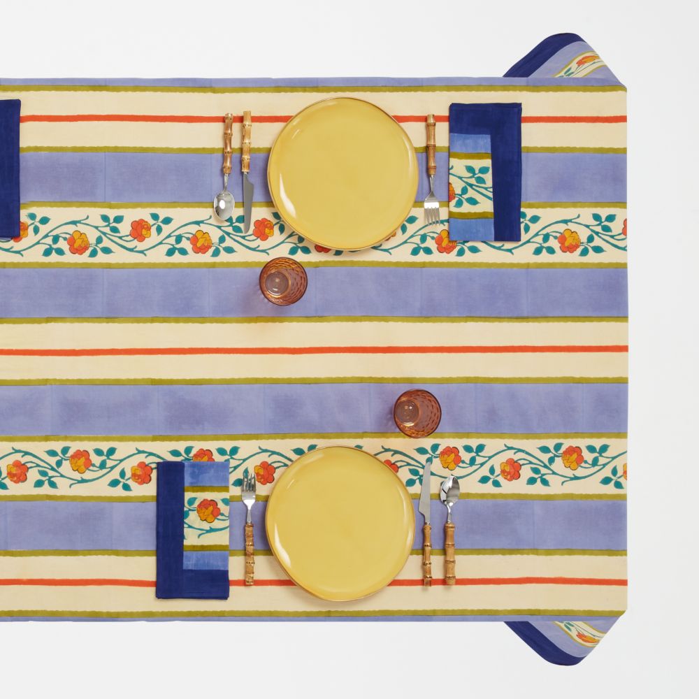 Lisa Corti Varanasi Stripes Pervinch tovaglia da pranzo in cotone 180x350cm