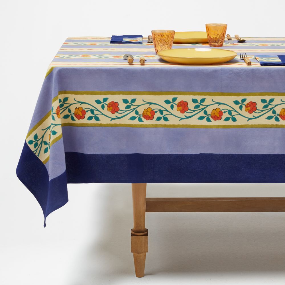 Lisa Corti Varanasi Stripes Pervinch tovaglia da pranzo in cotone 180x350cm