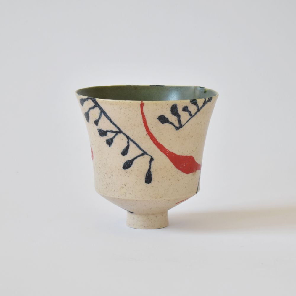 Vaso svasato in gres Marino Moretti con decori rosso e blu